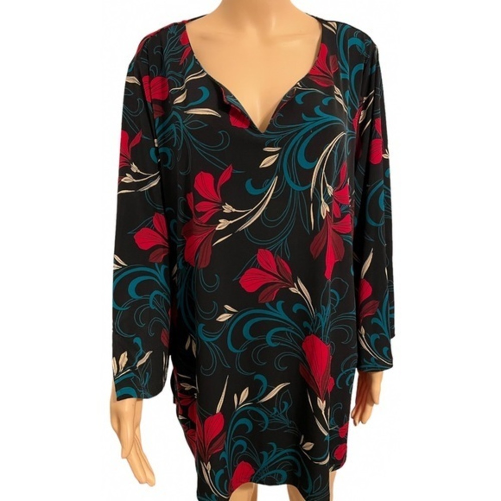 Rafaella Women’s Floral Long Sleeve V-Neck Blouse Sz 3X